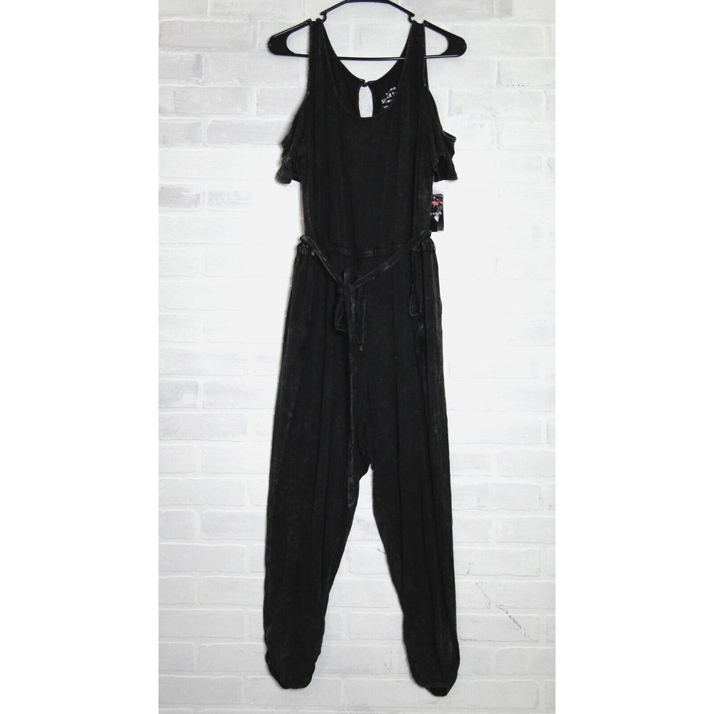 TORRID‎ 1/1X Super Soft Knits Black Wash Cold Shoulder Jumpsuit Belted Waist NWT